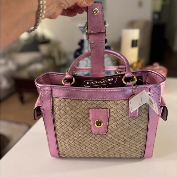🩷 NWT COACH STRAW AND LEATHER TOTE! - Picture 5 of 13